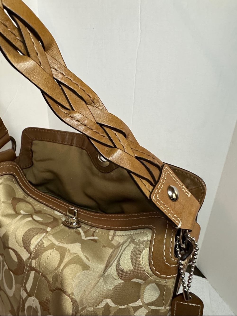 Coach 2007 Chelsea optic Tan/Khaki Signature Shoulder hobo Bag with Leather Trim - Picture 12 of 16